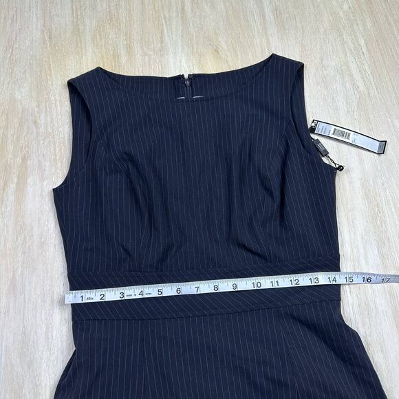 NWT Tahari Navy Pin Stripe Asl Tomlee Sleeveless Knee Length Sheath Dress 4 - Picture 9 of 13